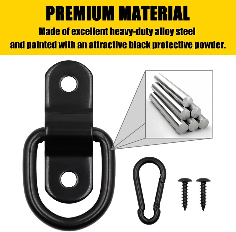 ZOSANY 12PCS D Rings Tie Down Anchors Hooks, 1/4" Tie Down Anchors for Trailer, Heavy Duty Tie Down Anchors 1750LBS with Carabiner D Rings for Trucks RV Camper Van Boats Motorcycles Surface Mount - Image 3